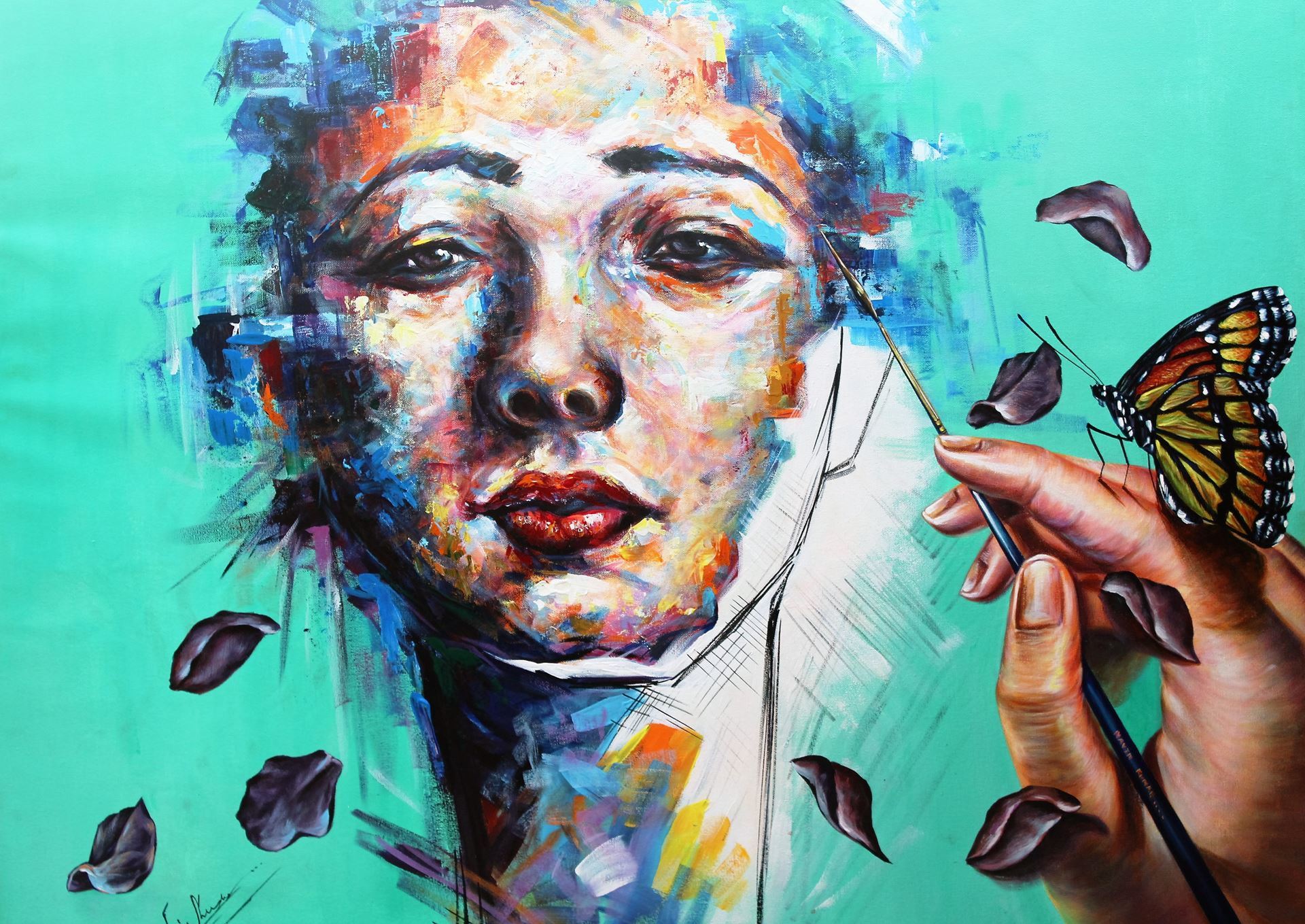 1920x1359 Incomplete Portrait Of The Woman Face On Oil Canvas - Woman Art Painting