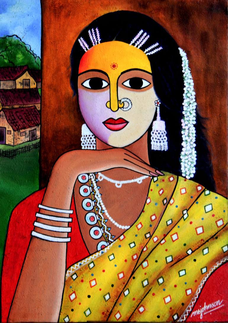 770x1089 Saatchi Art Village Woman Painting By Moyya Samuel Johnson - Woman Artist Painting