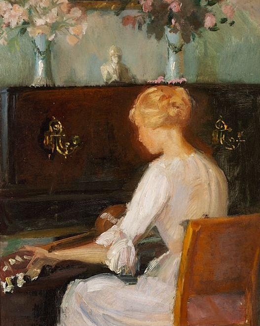 527x661 Fileyoung Woman Playing A Guitar Before A Piano (Anna Ancher).jpg - Woman At Piano Painting