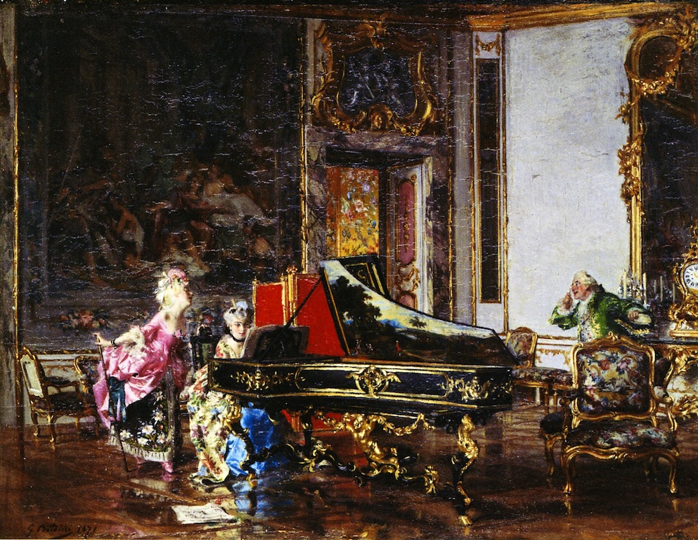 993x768 Two Women In Eighteenth Century Costume - Woman At Piano Painting