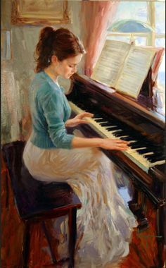 236x380 Vladimir Volegov You Inspire Me Paintings - Woman At Piano Painting