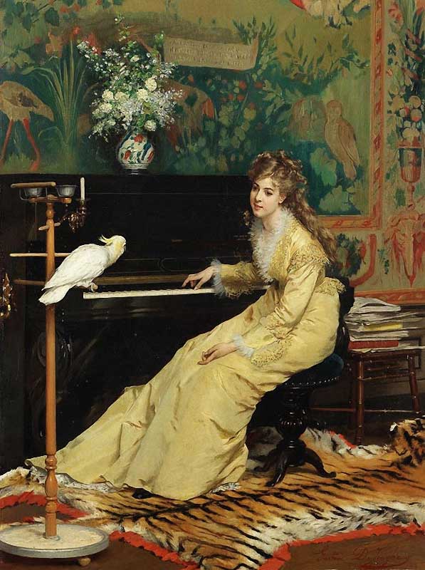 597x800 Woman At The Piano With A Cockatoo Painting Gustave Leonard De - Woman At Piano Painting