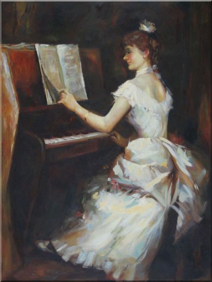 433x577 An Elegant Lady Playing Piano Oil Painting Portraits Woman - Woman At Piano Painting