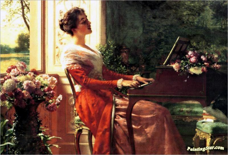 800x544 At The Piano Artwork By Ladislas Von Czachorski Oil Painting Amp Art - Woman At Piano Painting
