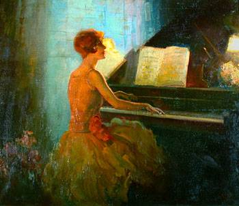 350x302 Clark Agnew - Woman At Piano Painting