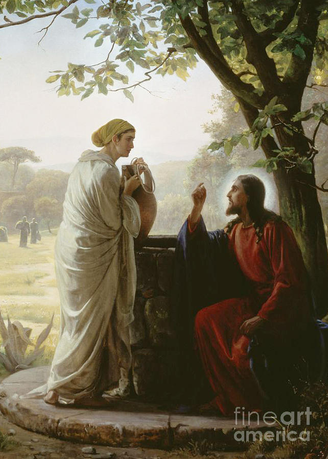 642x900 Jesus And The Samaritan Woman At The Well Painting By Motionage - Woman At The Well Painting