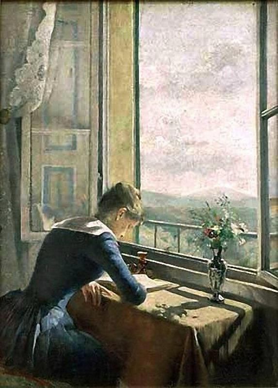573x800 Woman Reading, Asta Norwegian (1853 - Woman At The Window Painting