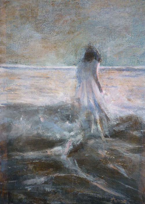 500x702 Pinheiro De Santamaria Artwork Mysterious Woman Original - Woman By The Sea Painting