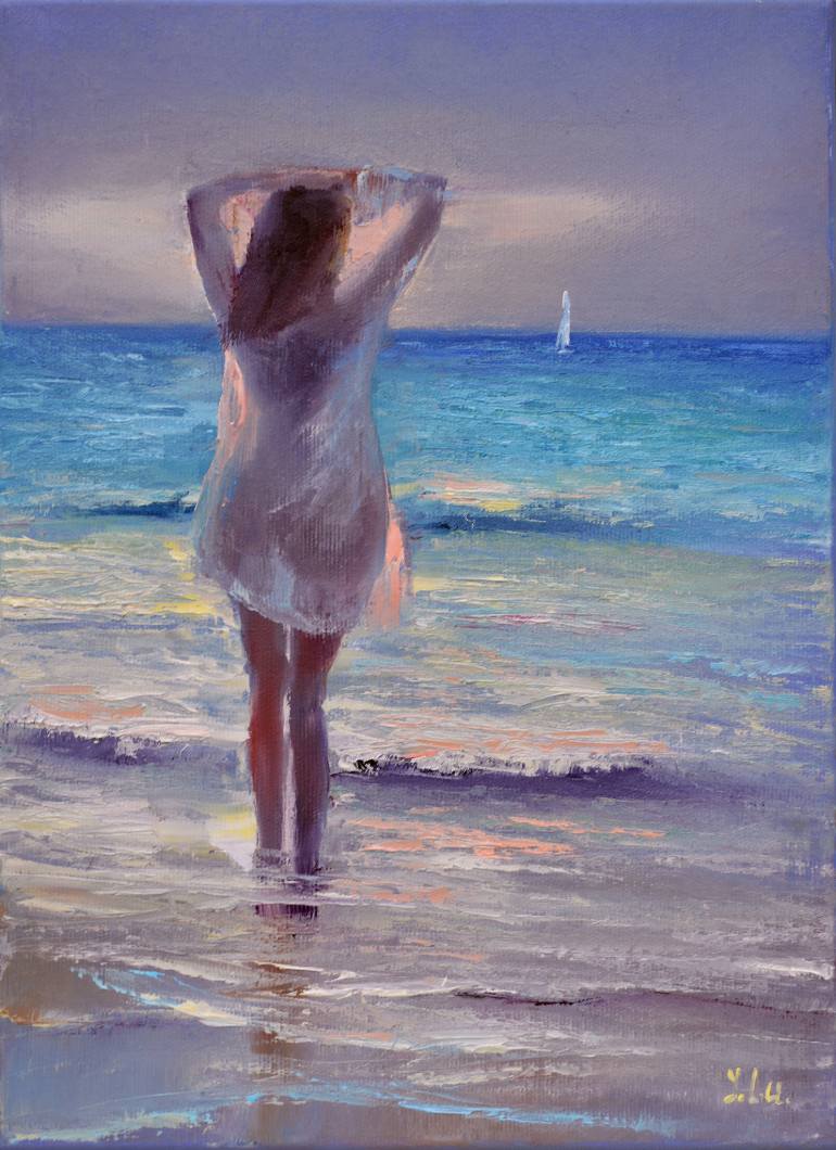 Девушка и море живопись