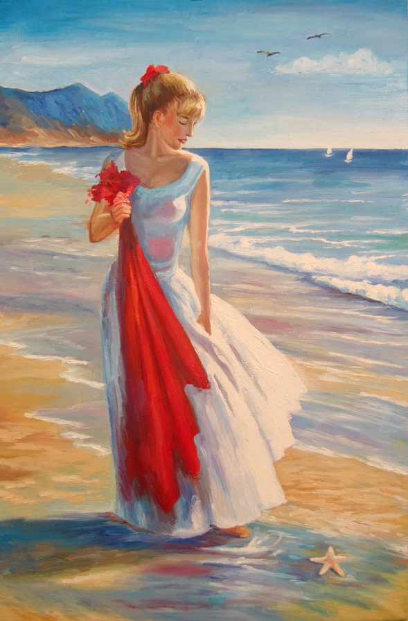 589x896 A Woman Near Sea By Kaitana - Woman By The Sea Painting
