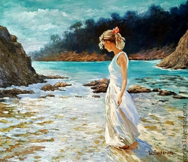 627x541 Sun Sea. Oil Painting Shop Online On Livemaster With Shipping - Woman By The Sea Painting