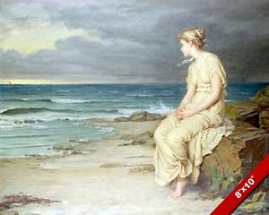 300x240 Young Girl Woman Watching Sea Ocean Oil Painting Art Giclee Print - Woman By The Sea Painting