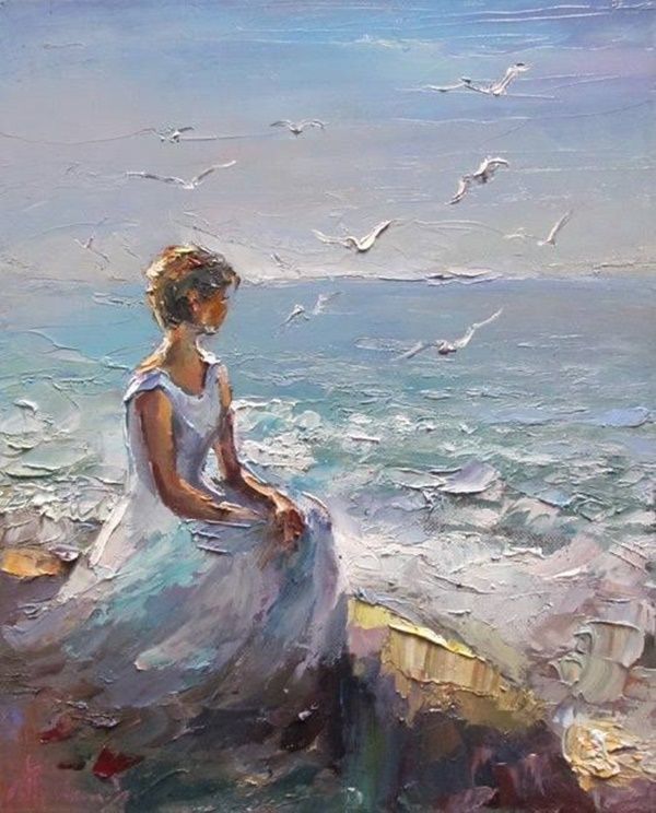 600x744 Boris Prozakov Beautiful Art! Russia, Paintings - Woman By The Sea Painting
