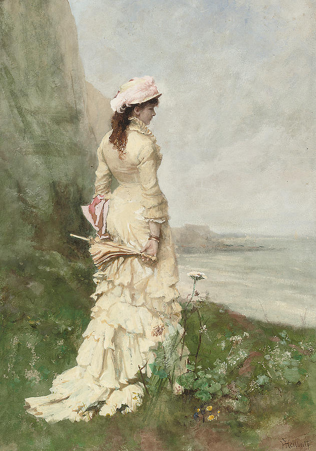 631x900 An Elegant Lady By The Sea Painting By Ferdinand Heilbuth - Woman By The Sea Painting