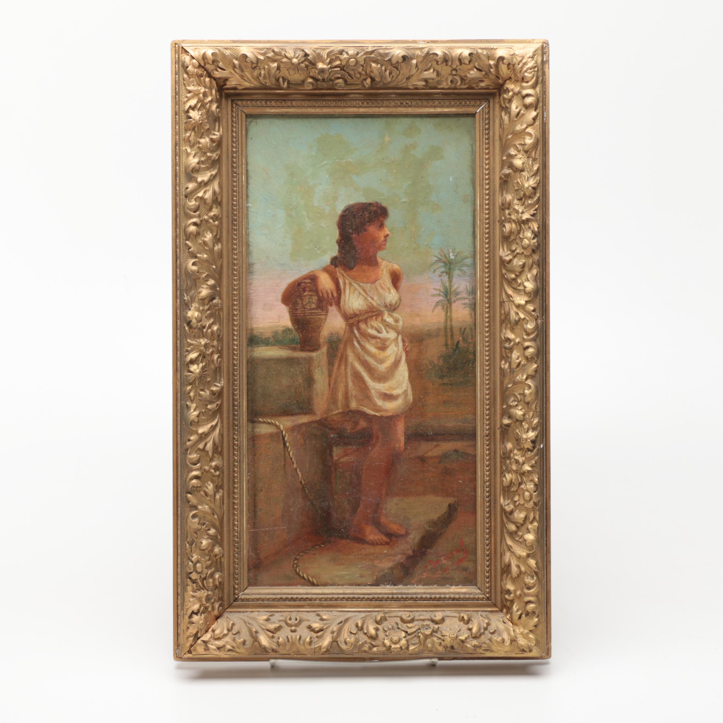 2432x2432 Oil On Canvas Painting Of Woman Standing With Urn Ebth - Woman Canvas Painting