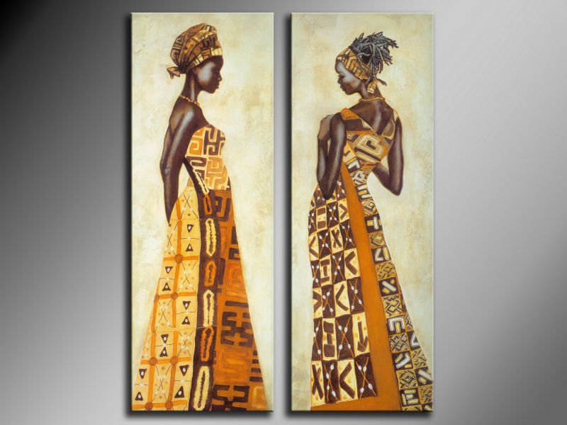 800x600 Two Panel African Lady - Woman Canvas Painting