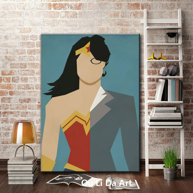 640x640 Free Shipping Modern Cartoon Hero Figure Wonder Woman Oil Painting - Woman Canvas Painting