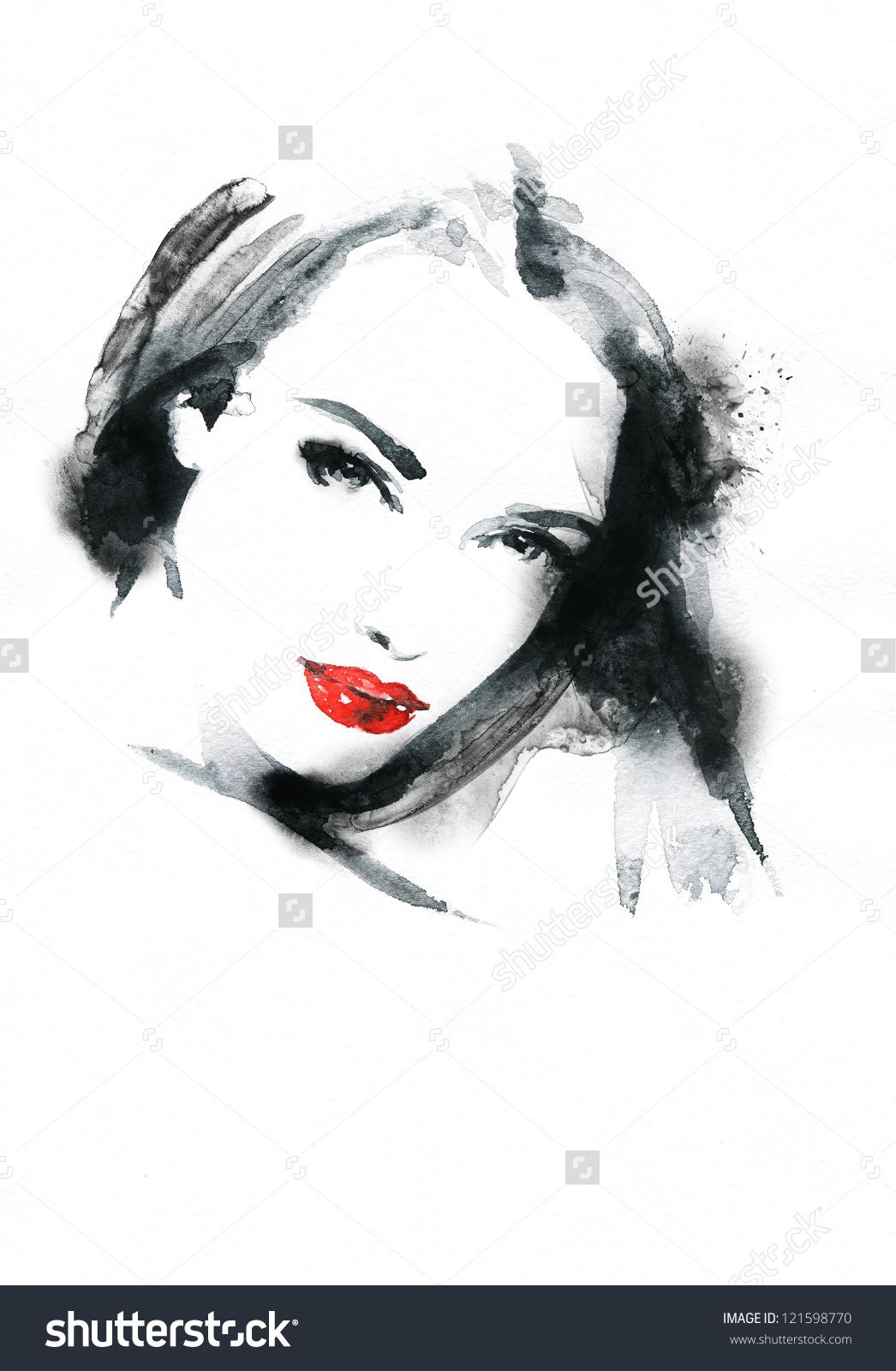 1046x1600 Stock Photo Woman Face Hand Painted Fashion Illustration 121598770 - Woman Face Painting