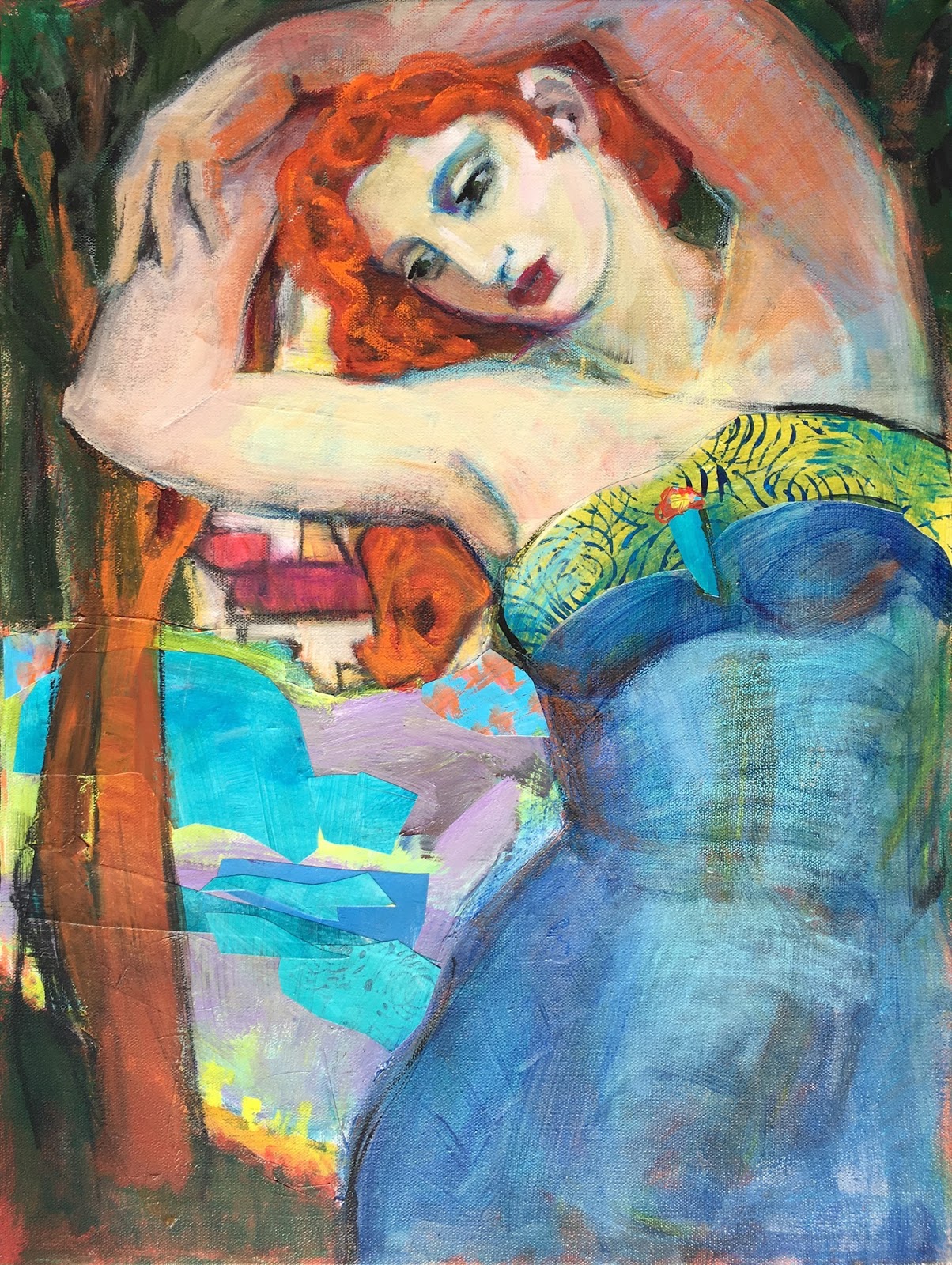 1204x1600 Spring Emerges, Figurative Woman Nymph. Lake, Village, Woods - Woman Figure Painting