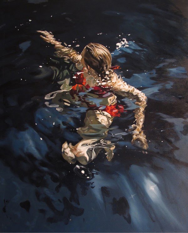 600x743 Photo Realistic Underwater Paintings By Eric Zener Art Of Day - Woman Floating In Water Painting