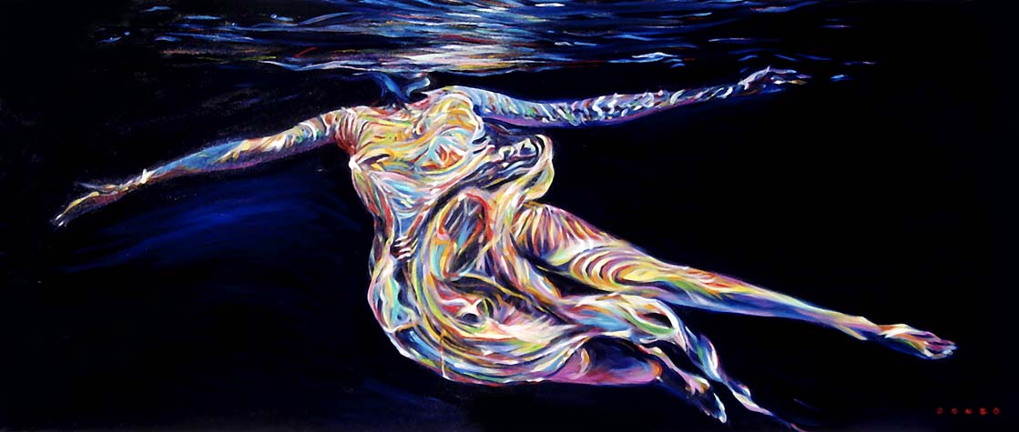 1119x475 Ronzo Paintings - Woman Floating In Water Painting