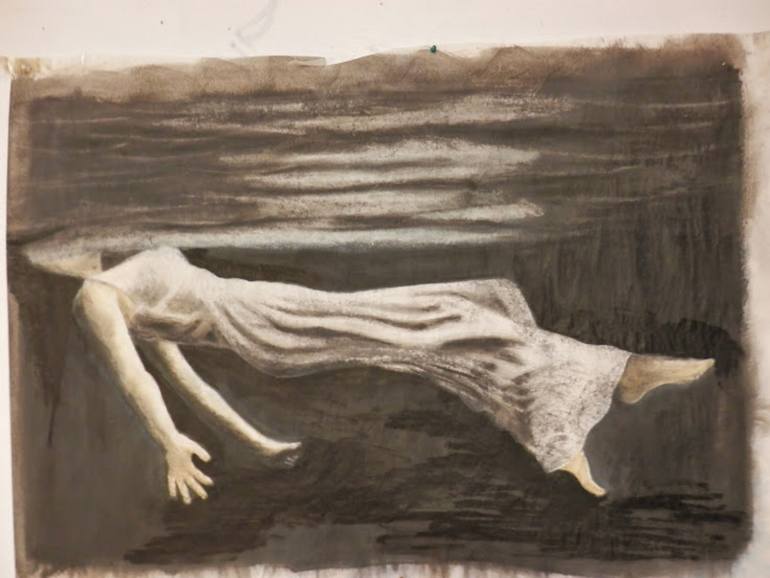 770x578 Saatchi Art Woman Floating In The Water Painting By Tommy Pavletic - Woman Floating In Water Painting