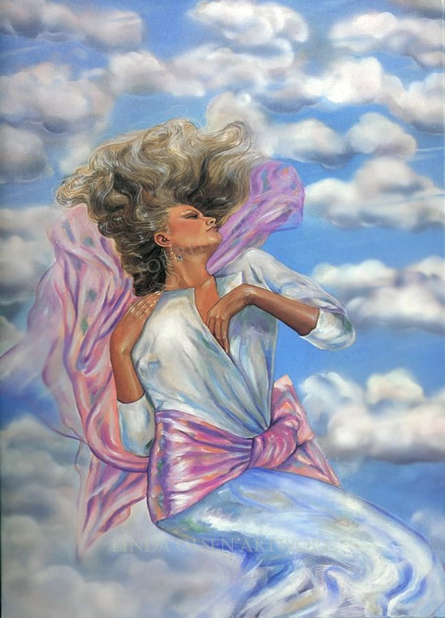 648x900 Woman Floating Away In The Clouds - Woman Floating In Water Painting