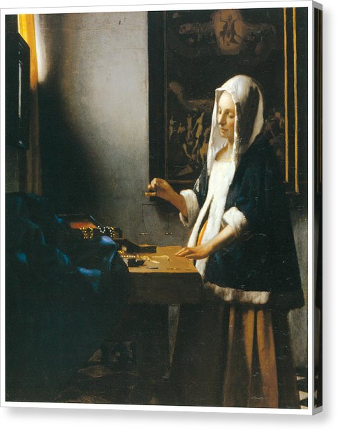 487x622 Woman Holding A Balance Painting By Johannes Vemeer - Woman Holding A Balance Painting