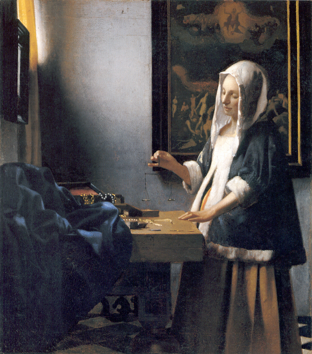 1000x1134 Woman Holding A Balance Johannes Vermeer 1664 - Woman Holding A Balance Painting