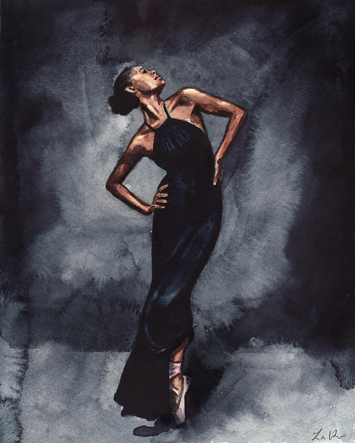720x900 Misty Copeland Ballerina Dancer In A Black Dress Painting By Laura Row - Woman In Black Dress Painting