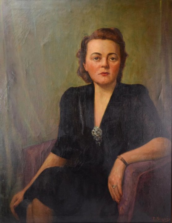 555x720 Vintage 1940 Oil Painting Portrait Elegant Woman In Black Dress - Woman In Black Dress Painting