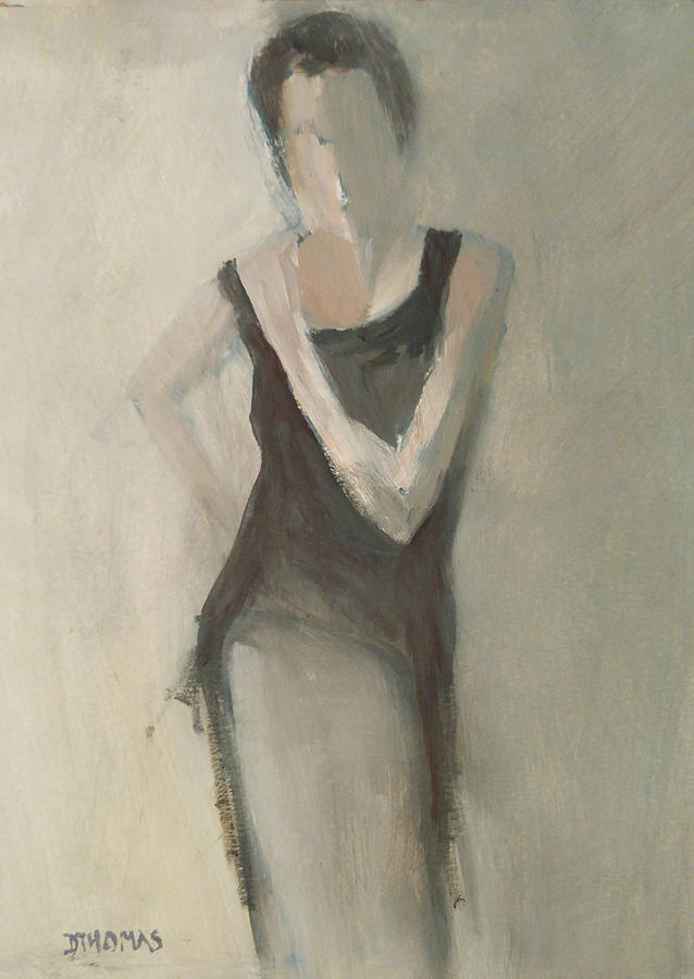 638x900 Woman In Black Dress Painting By Donna Thomas - Woman In Black Dress Painting