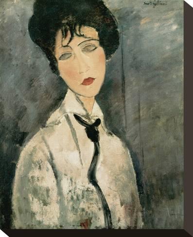 397x488 Woman In Black Tie, 1917 Stretched Canvas Print By Amedeo - Woman In Black Painting