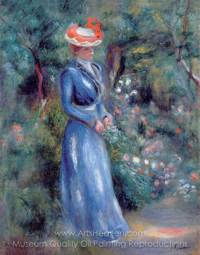 643x820 Reproduction Painting Pierre Auguste Renoir Woman In A Blue Dress - Woman In Blue Dress Painting