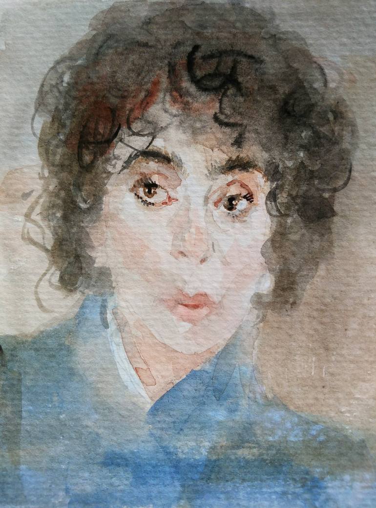 770x1039 Saatchi Art Portrait Of A Woman Wearing A Blue Dress Painting By - Woman In Blue Dress Painting