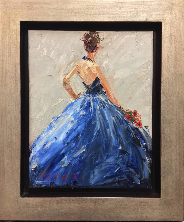 770x929 Saatchi Art Woman In A Blue Dress Painting By Mary Veazie - Woman In Blue Dress Painting