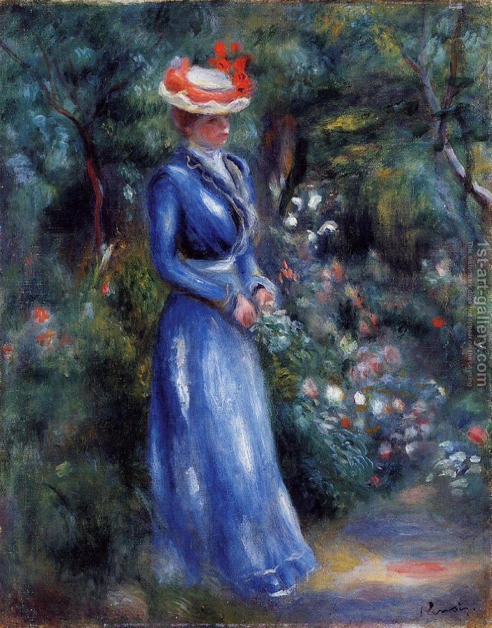 1000x1275 Woman In A Blue Dress Standing In The Garden Of Saint Cloud Pierre - Woman In Blue Dress Painting