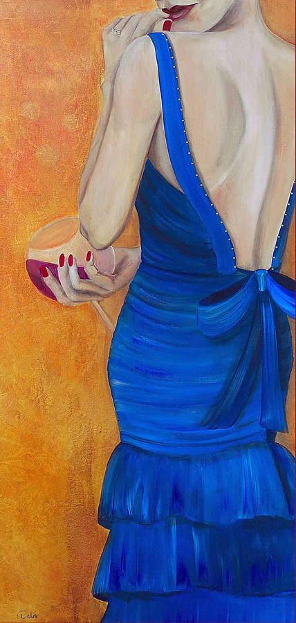 428x900 Woman In Blue By Debi Pople Art Blue Art, Art - Woman In Blue Dress Painting
