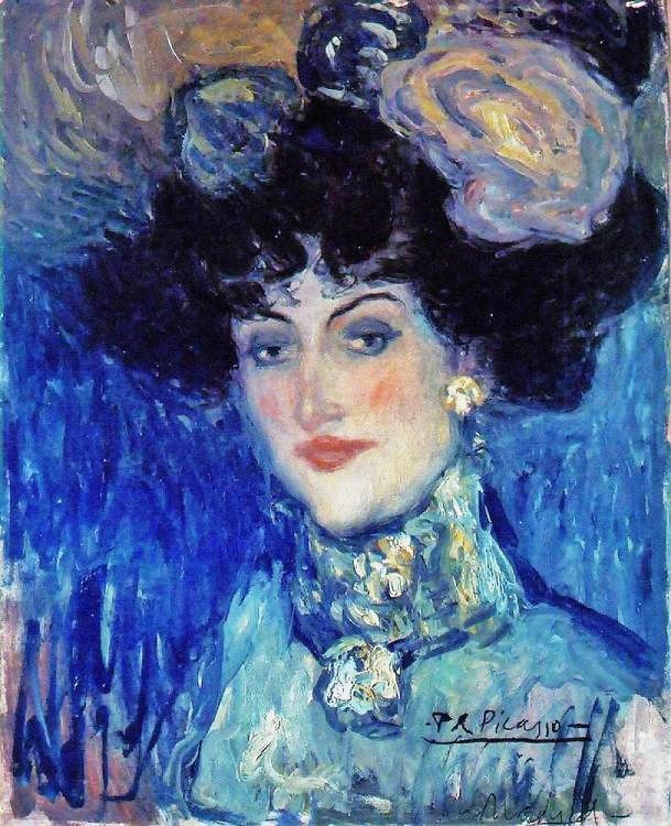 609x750 Pablo Picasso (Spanish Artist, Woman In A Plummed Hat - Woman In Blue Painting