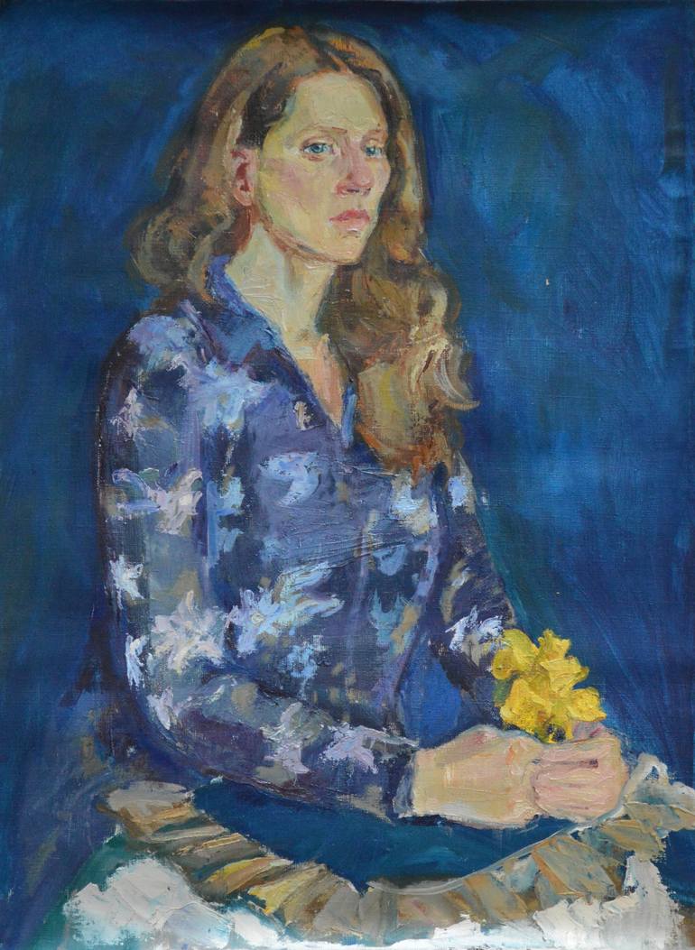 770x1053 Saatchi Art Lady In Blue Painting By Daniila Kolot - Woman In Blue Painting
