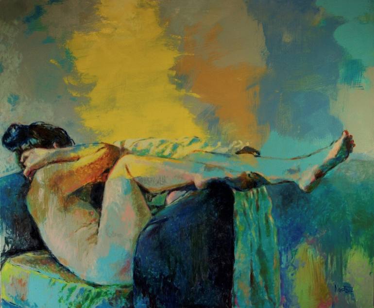 770x635 Saatchi Art Woman In Blue Painting By Peeter Must - Woman In Blue Painting