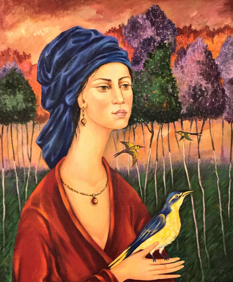 770x932 Saatchi Art Woman In Blue Painting By Zebo Nasirova - Woman In Blue Painting