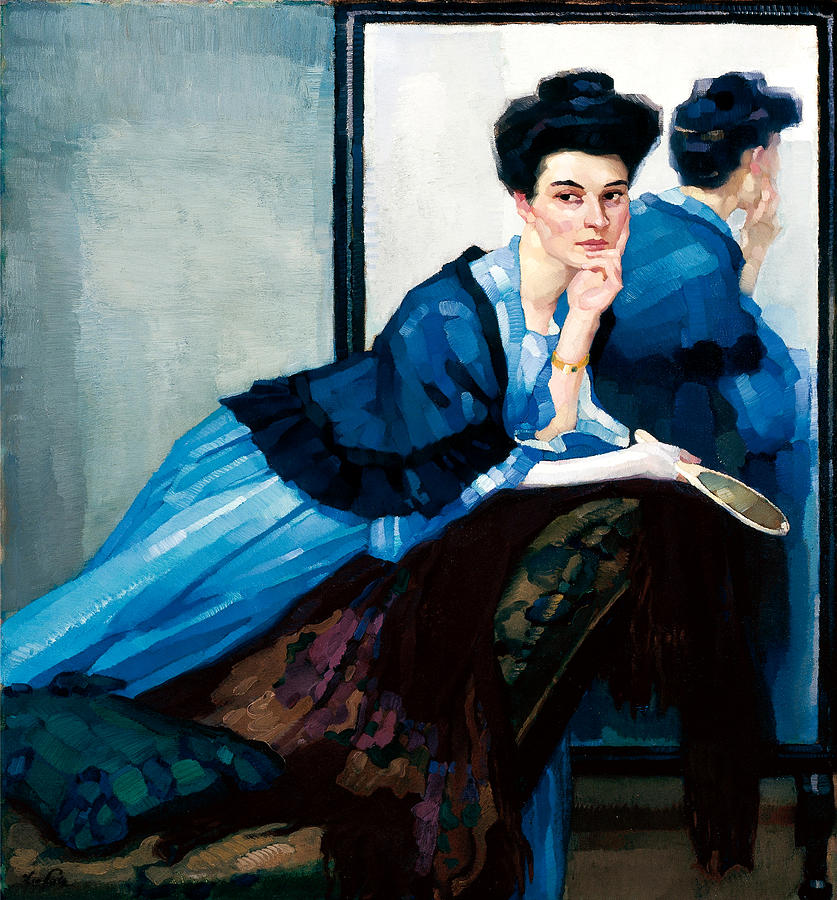 837x900 Woman In Blue Painting By Leo Putz - Woman In Blue Painting