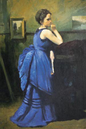 300x451 Woman In Blue Painting Jean Baptiste Camille Corot Oil Paintings - Woman In Blue Painting