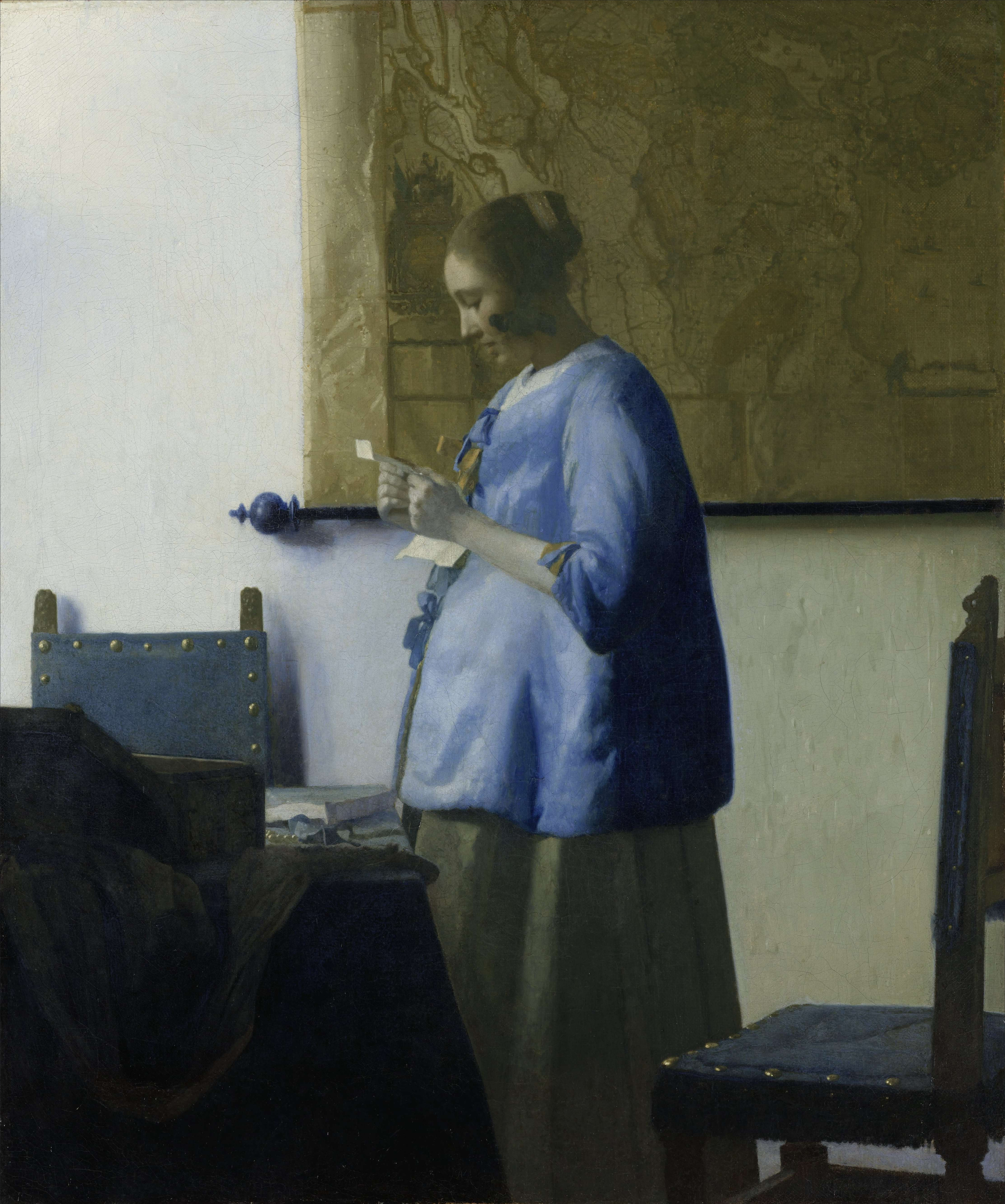 4457x5341 Woman In Blue Reading A Letter - Woman In Blue Painting