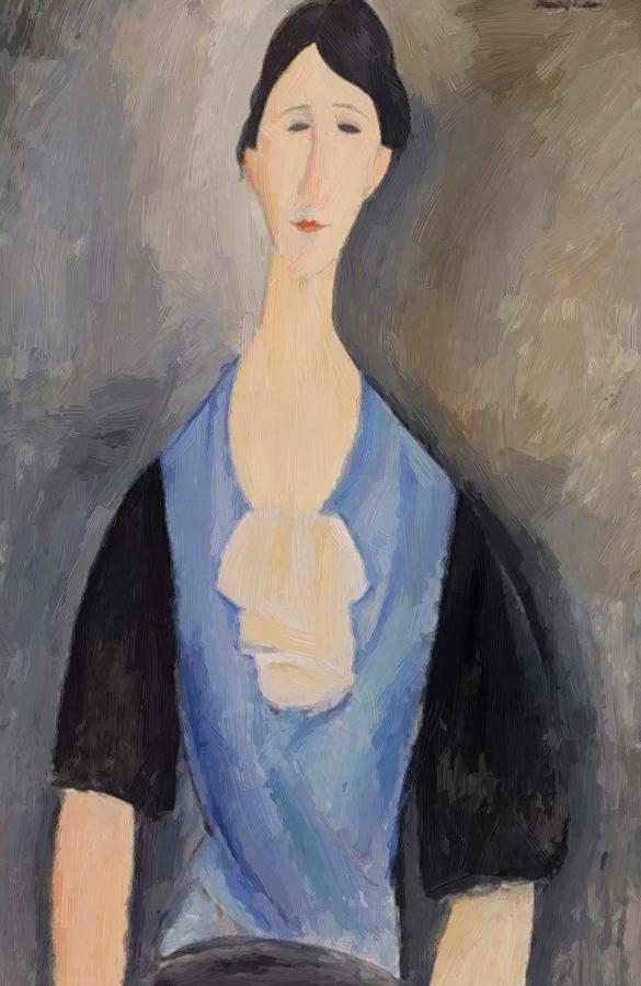 585x900 Young Woman In Blue Painting By Modigliani Amedeo - Woman In Blue Painting