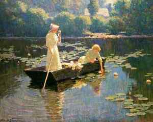 300x239 Pond Lilies By A F Graves - Woman In Boat Painting