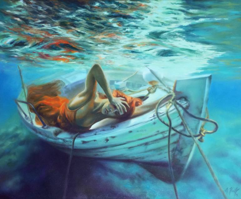 770x637 Saatchi Art Women Boat Sea Painting By Michal Sedliak - Woman In Boat Painting