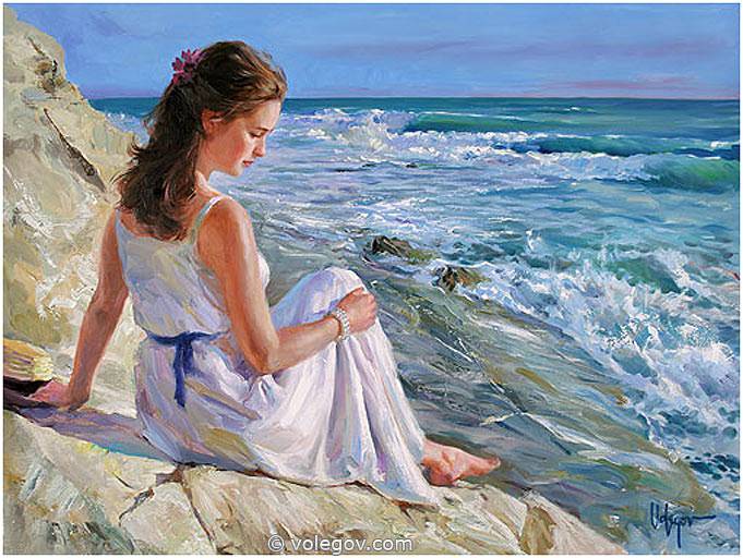 681x512 Sensitive Images Women By The Russian Painter Vladimir Volegov - Woman In Boat Painting