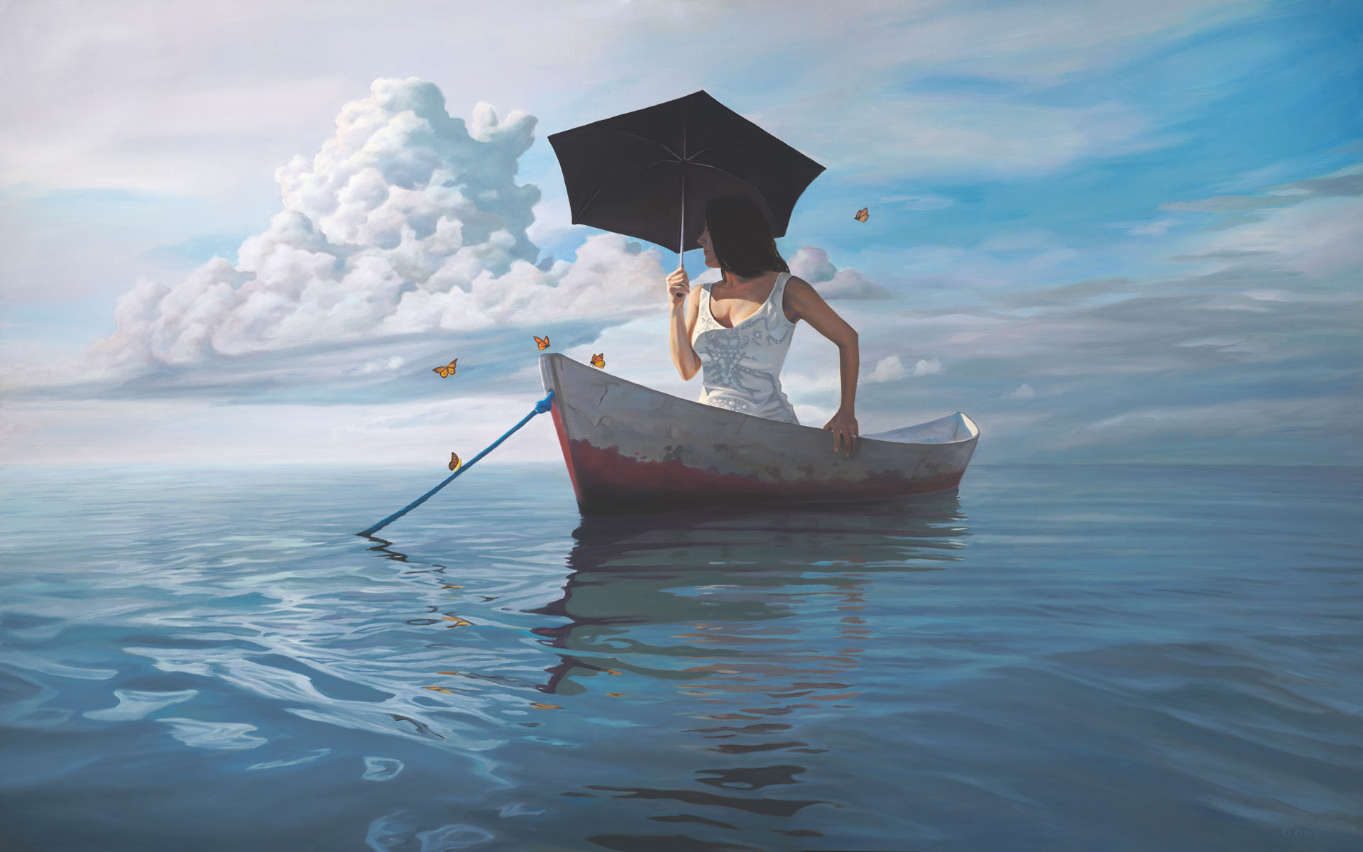 1920x1200 The Girl Who Married A Cloud - Woman In Boat Painting